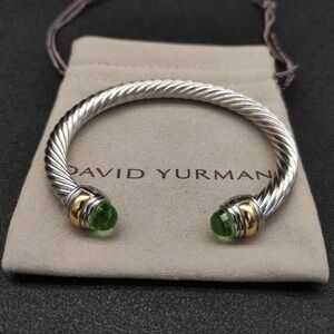 David Yurman Silver Bracelet with Gold and Green Accents
